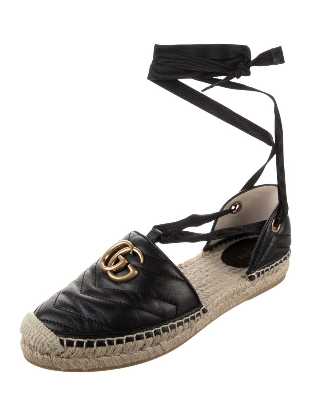 Gucci Marmont Lace-Up Espadrilles – Black Leather – Size EU 39